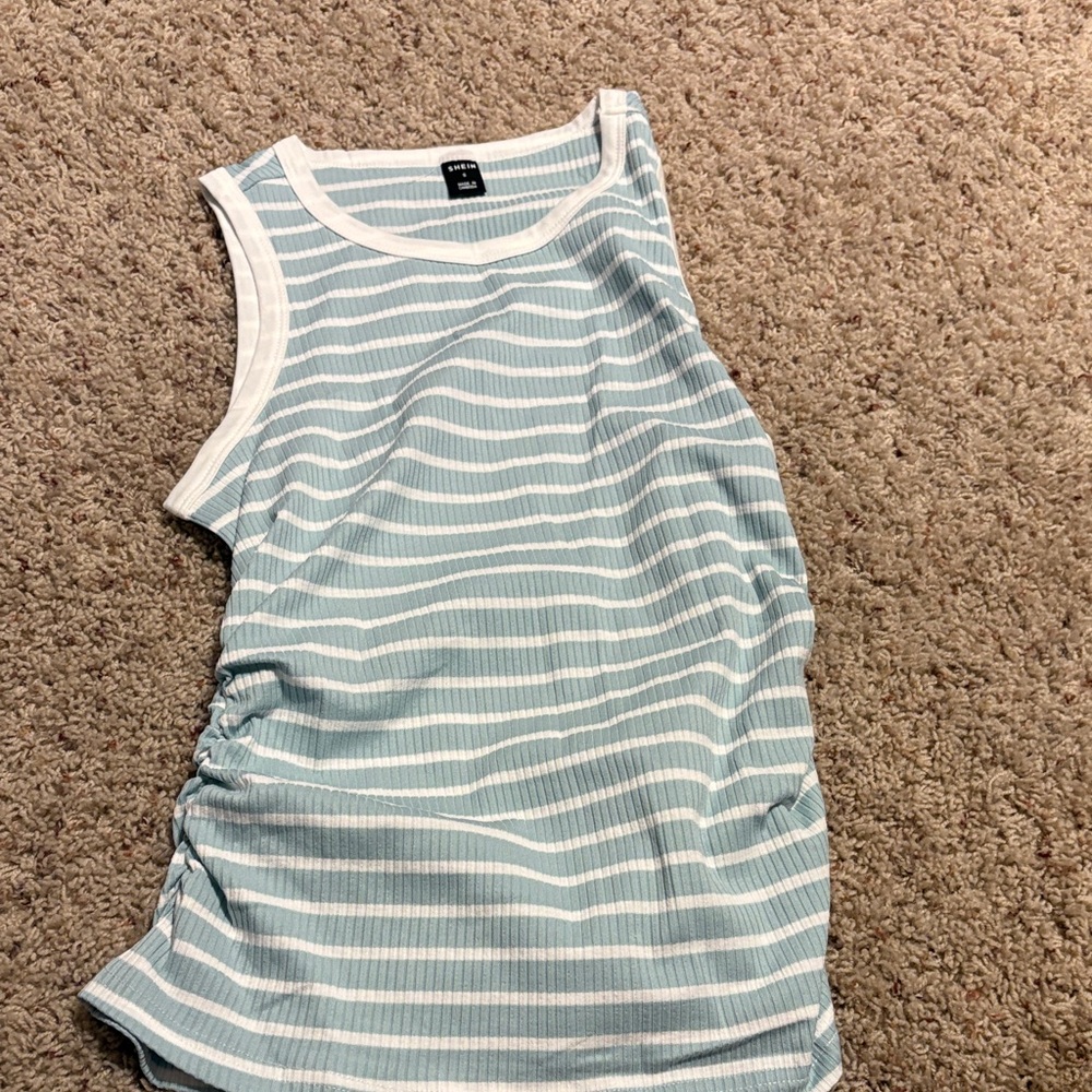 SHEIN Blue and White Striped Tank Top